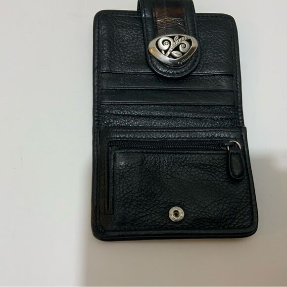 Brighton Black Pebbled Leather & Brown Croc Embossed Crossbody Wallet Organizer - Picture 4 of 14